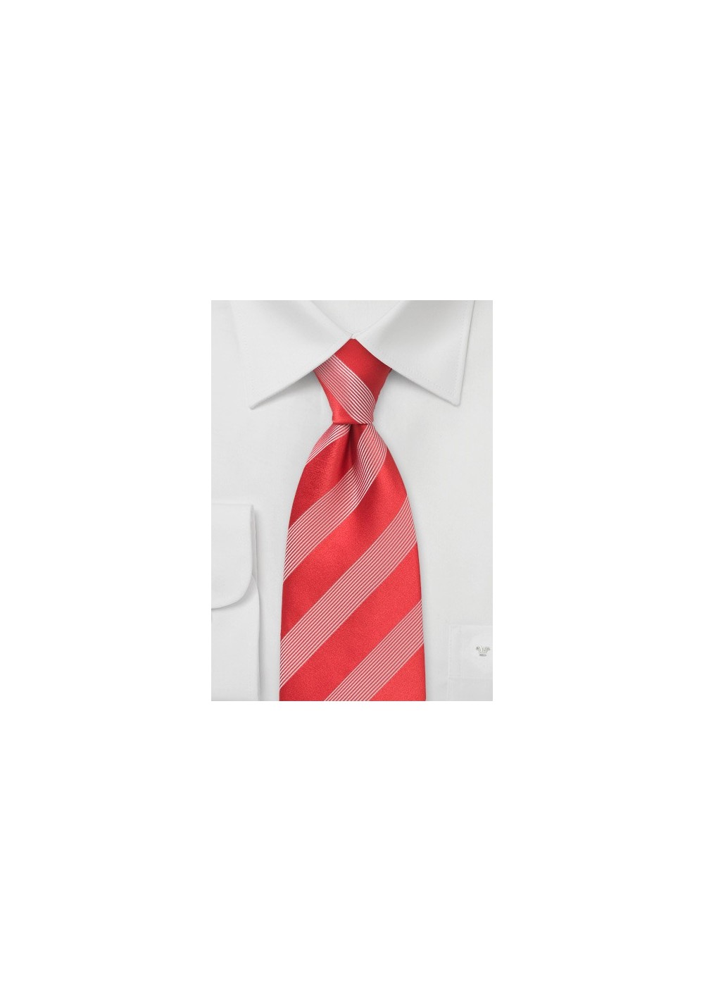 Bright Red Tie with White Stripes