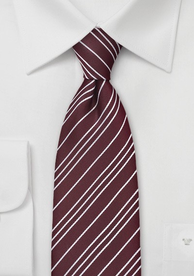 Saturated Burgundy Tie with Silver Stripes