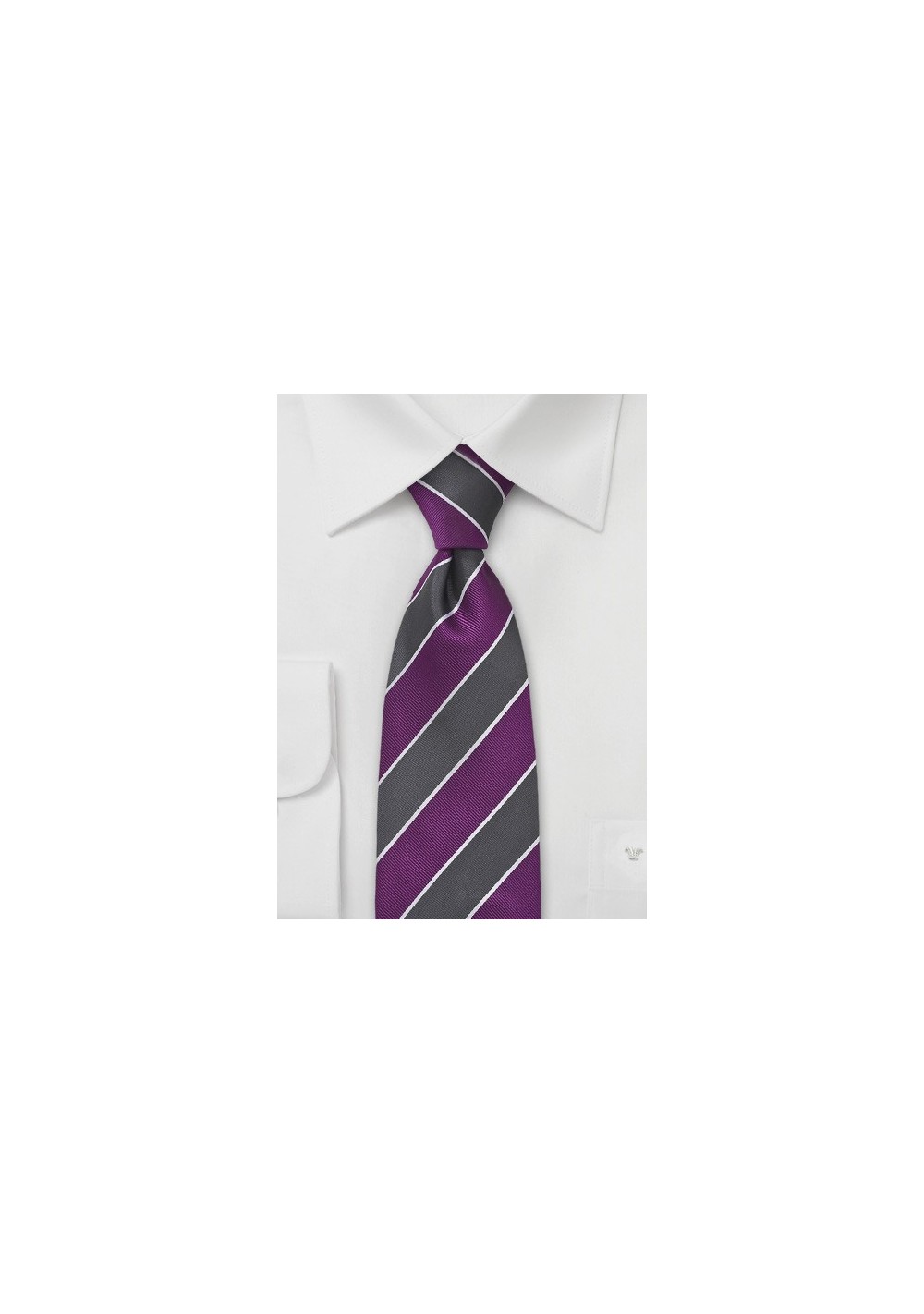 Wide Striped Tie in Purple and Grey