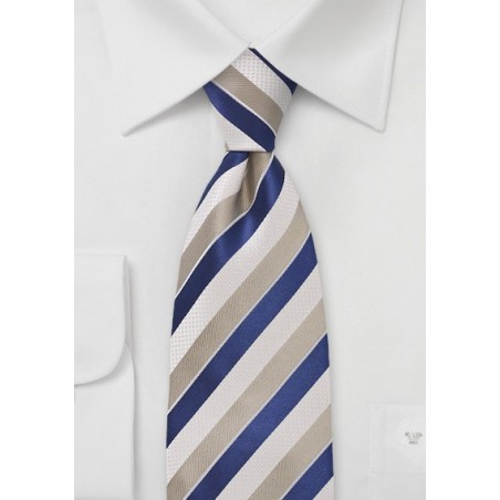 Textured Striped Tie in Blues and Wheats