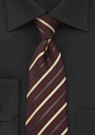 Regal Striped Tie in Burdundy and Gold