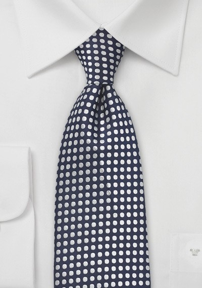 Hand Embroidered Polka Dot Tie in Navy