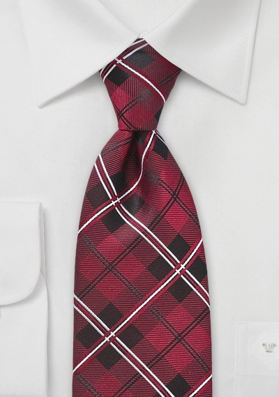 Scarlet Red Plaid Tie