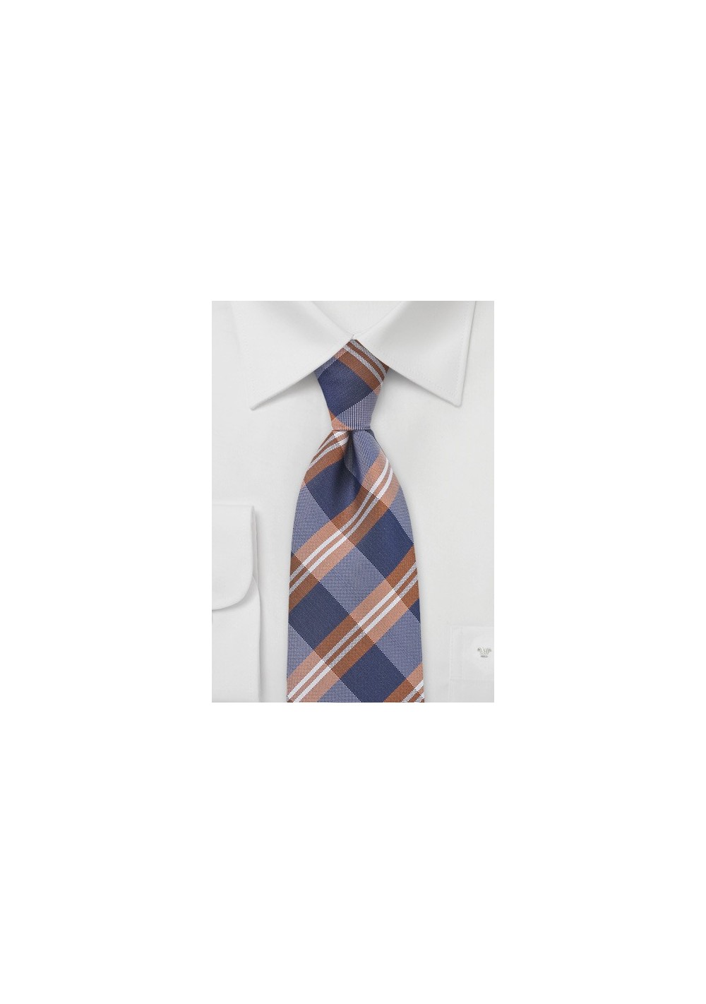 Modern Plaid Tie in Blue and Copper