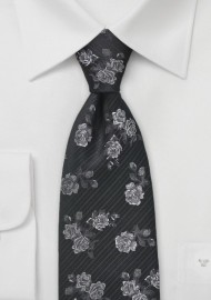 Retro Floral Tie in Black and Charcoal