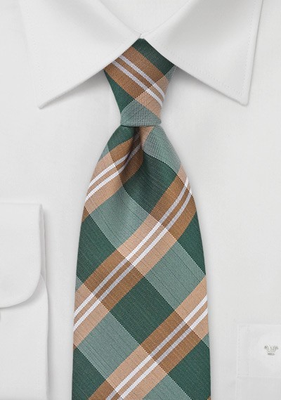 Retro Plaid Tie in Copper and Green