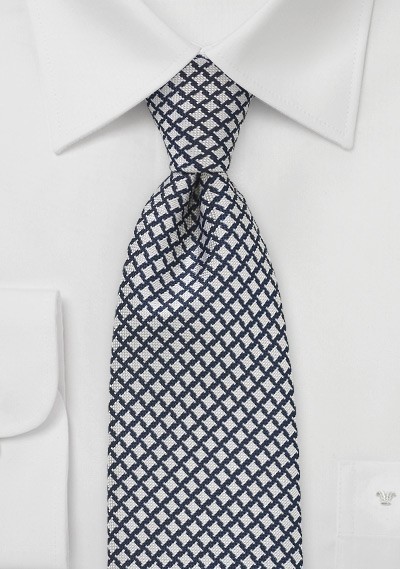 Dark Blue and Silver Houndstooth Check Tie