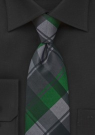 Modern Plaid Tie in Black and Spring Greens