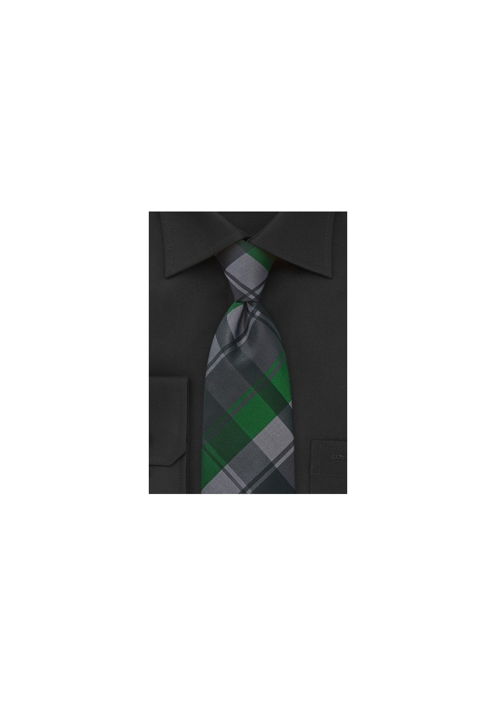 Modern Plaid Tie in Black and Spring Greens