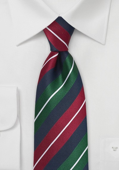 Striped Tie in Red, Hunter-Green, and Navy