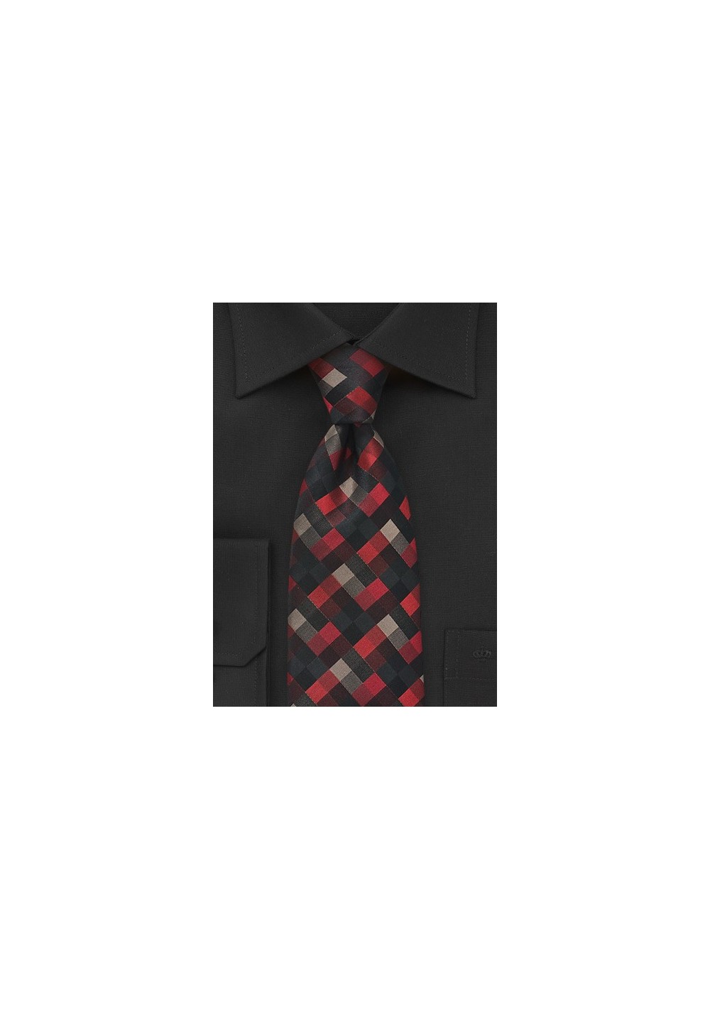 Patchwork Tie in Reds and Blacks