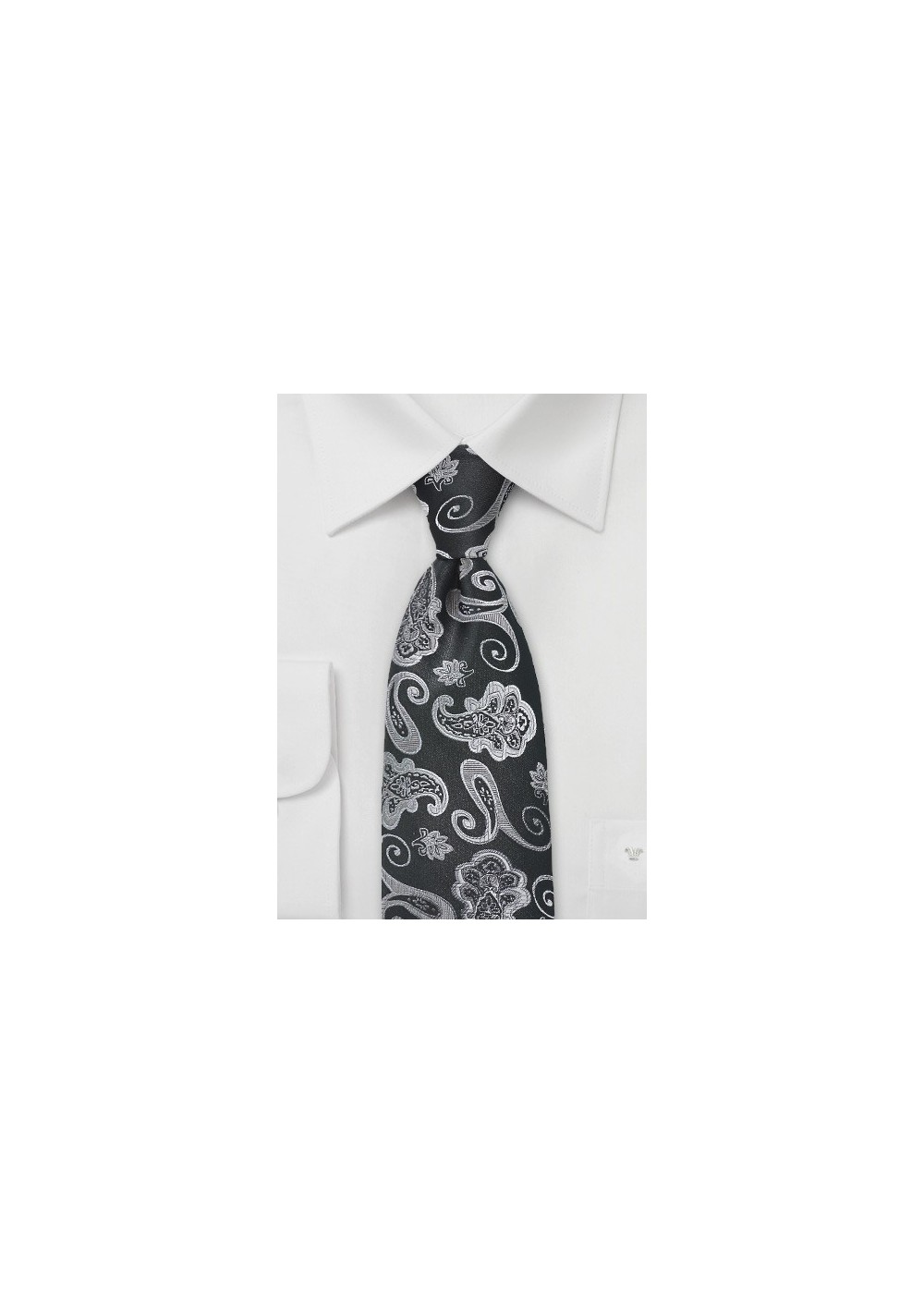 Paisley Motif Tie in Black and Silver