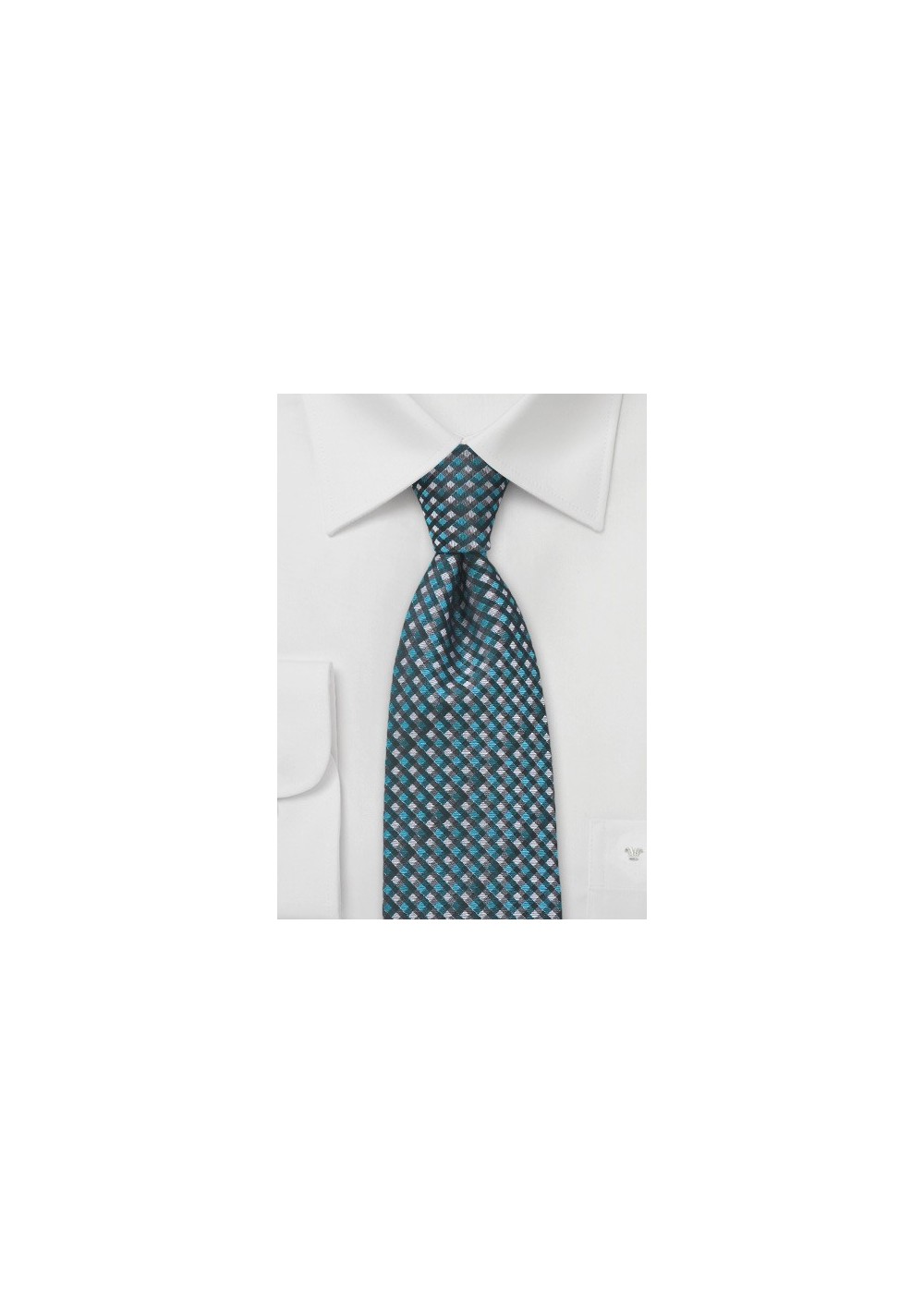 Mini Plaid Tie in Teal and Charcoal