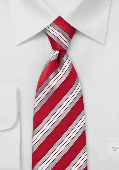 Vibrant Red and Silver Striped Tie