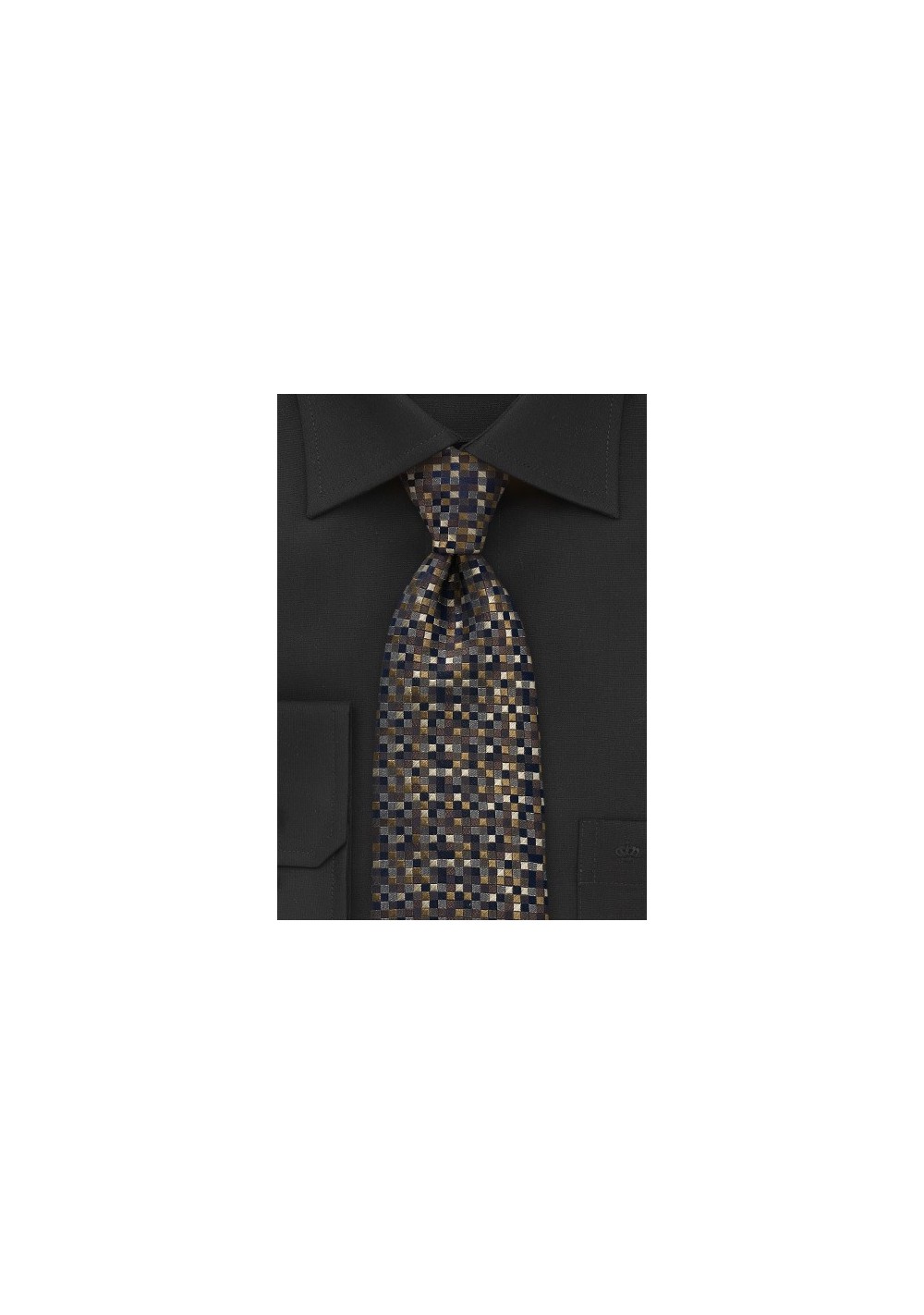 Square Patterned Tie in Navy and Gold