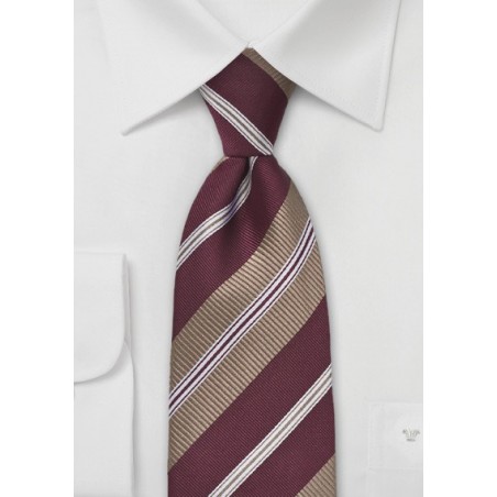 Wide Striped Tie in Bordeaux and Bronze