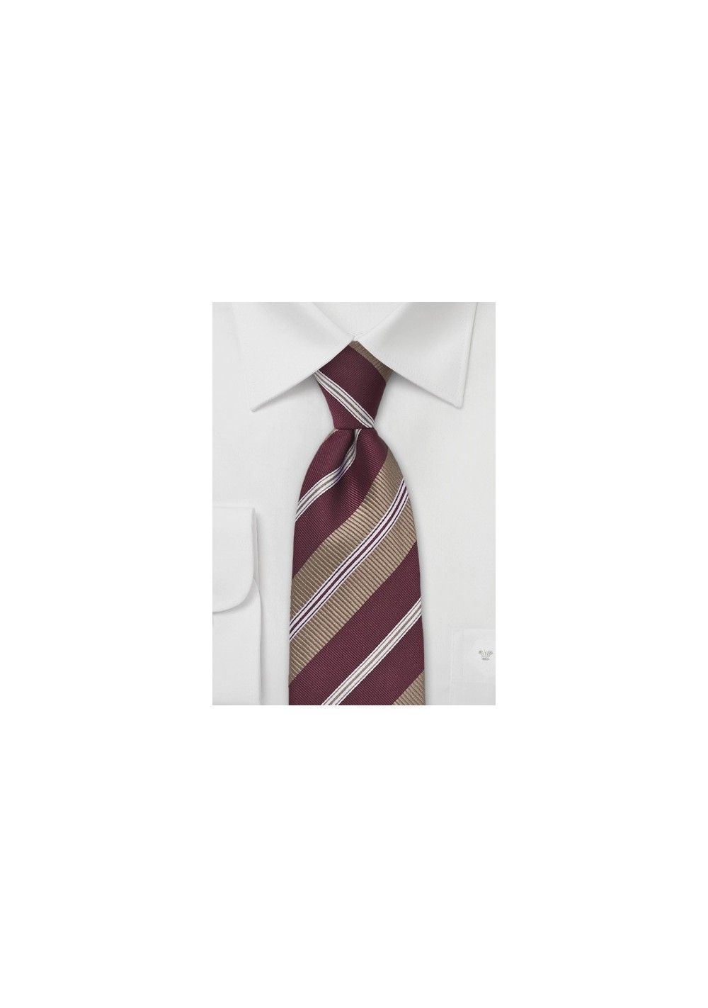 Wide Striped Tie in Bordeaux and Bronze