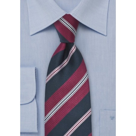 Wide Striped Tie in Navy and Burgundy