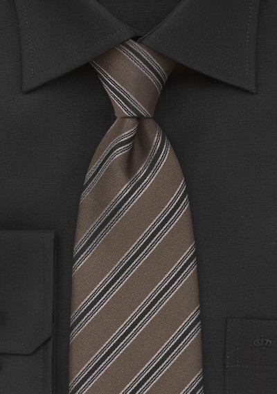 Asymmetrical Striped Tie in Dark Sable
