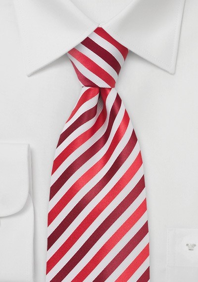 Trendy Red and White Striped XL Size Tie