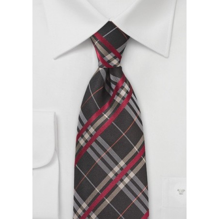 Plaid Tie in Espresso Brown and Red