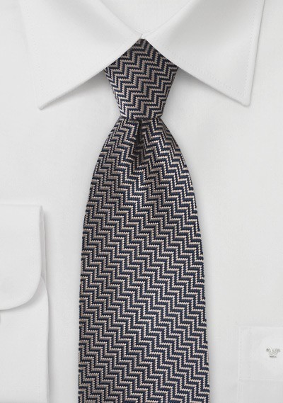 Aztec Striped Tie in Vintage Gold and Navy