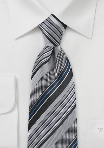 Metropolitan Striped Tie in Silvers and Blues