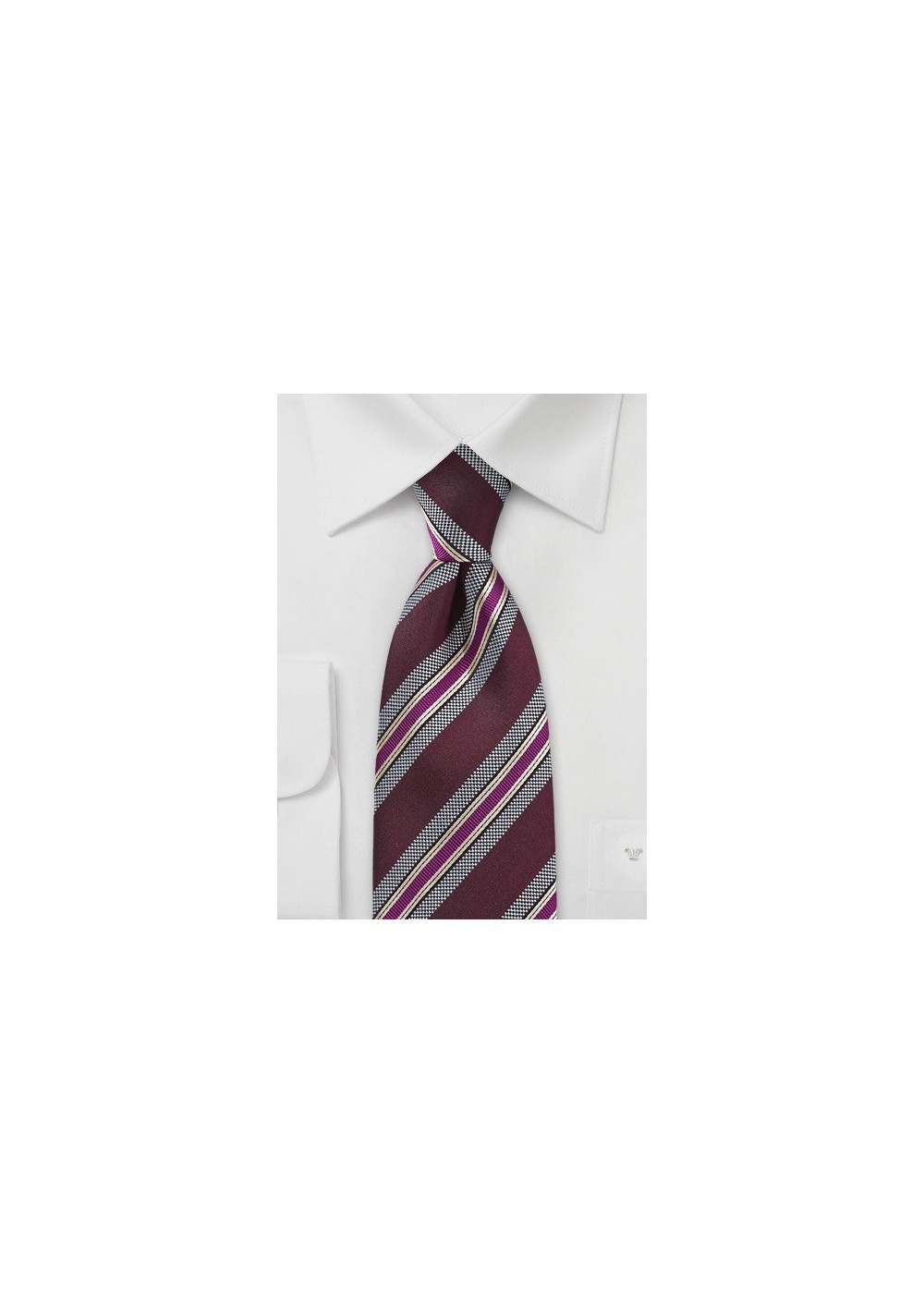 Graphic Striped Tie in Burgundy and Magenta