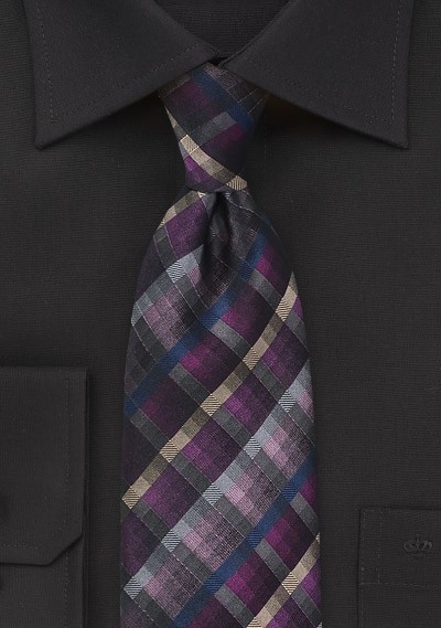 Purple, Pink, Gray Checkered Tie