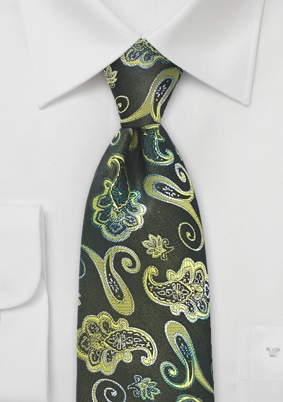 Vivid Paisley Designer Tie in Greens by Chevalier