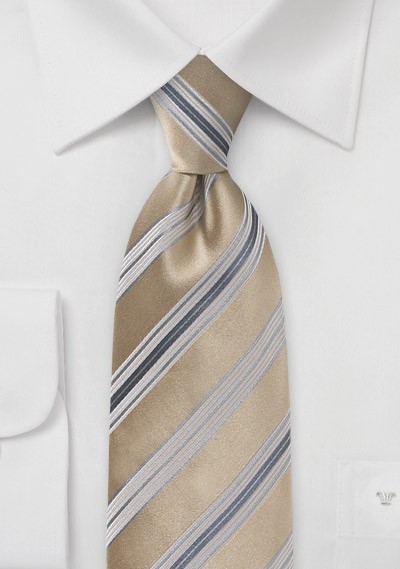 Striped Tie in Soft Tans and Silvers