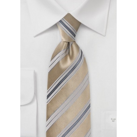 Striped Tie in Soft Tans and Silvers