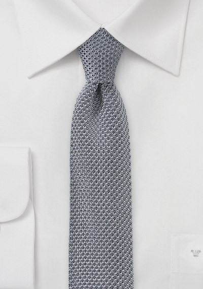 Platinum Silver Skinny Knit Tie