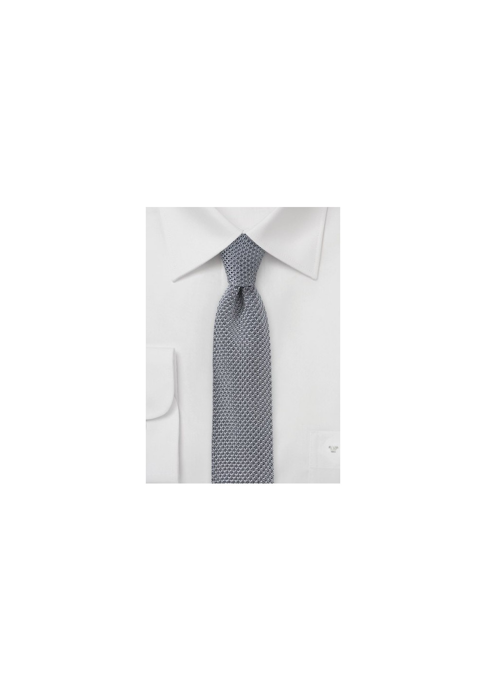 Platinum Silver Skinny Knit Tie