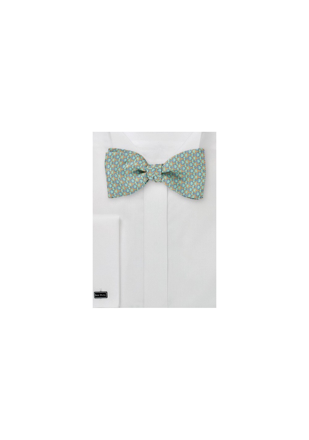 Turquoise Bowtie with Orange and Blue Pattern