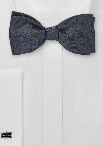 Ornate Paisley Bow Tie in Sable and Navy