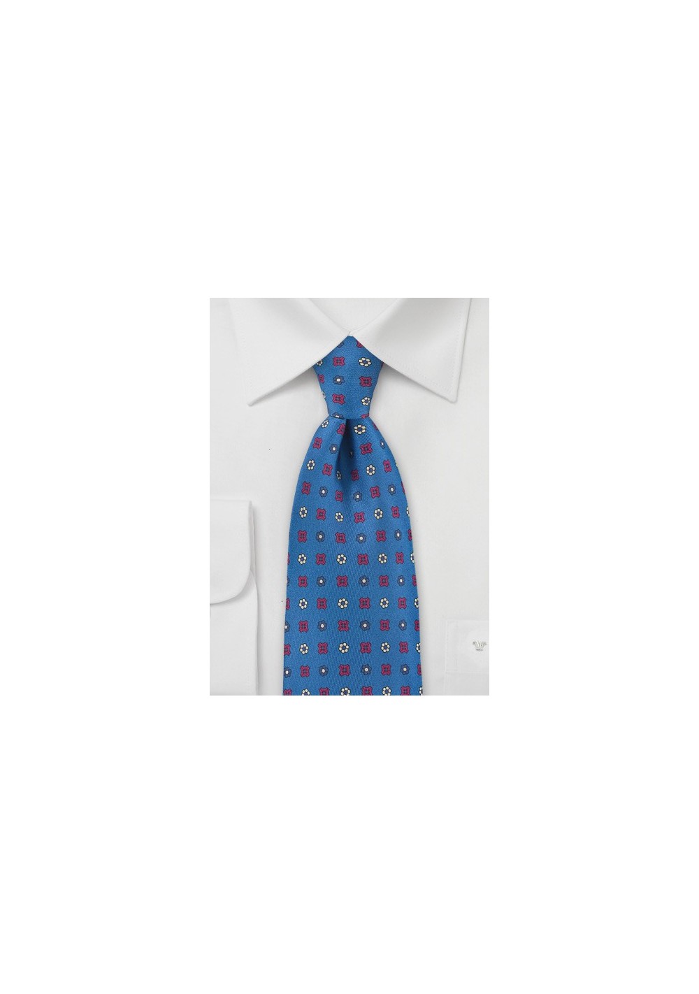 Emblem Patterned Tie in Marine Blue