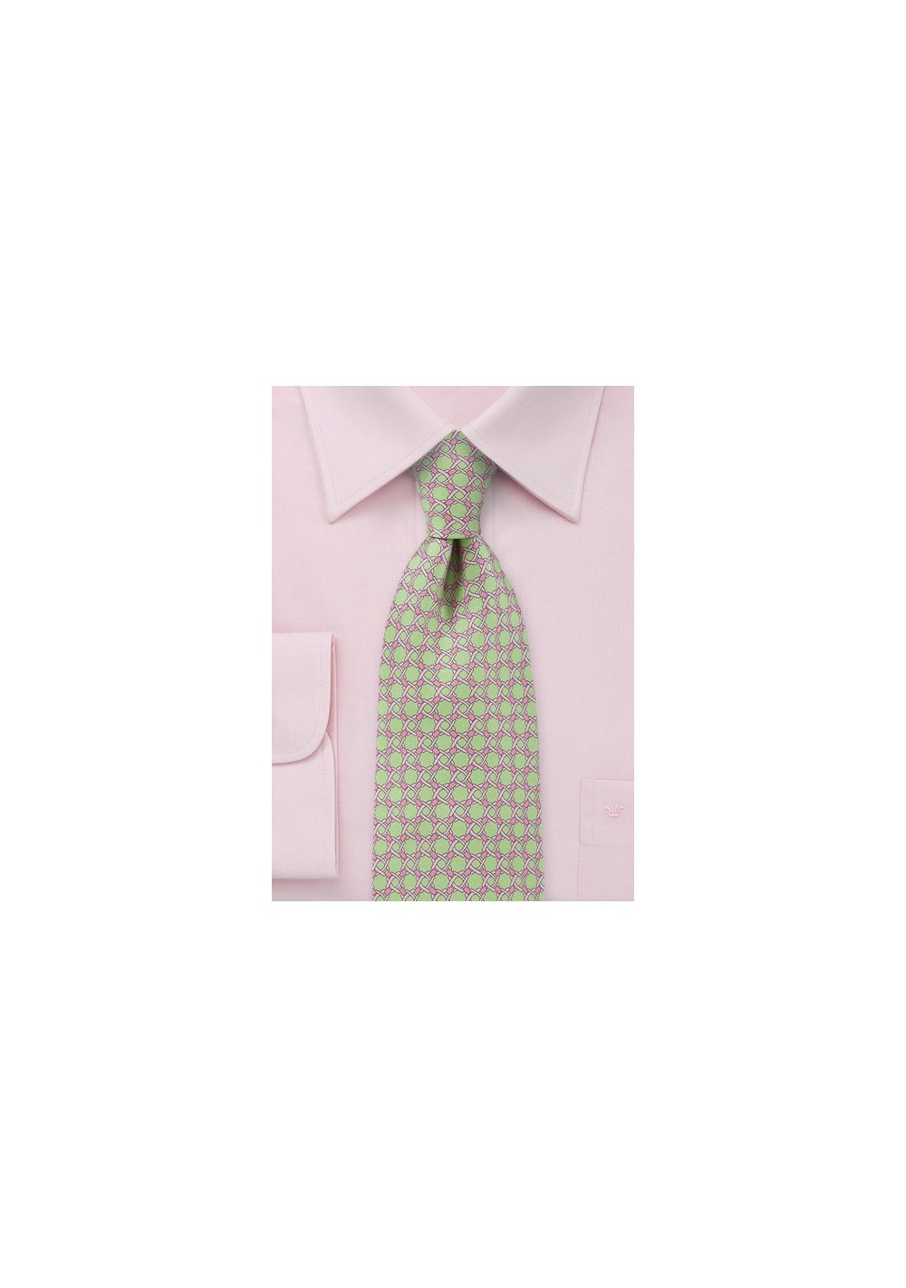 Graphic Patterned Tie in Lime Green and Pink