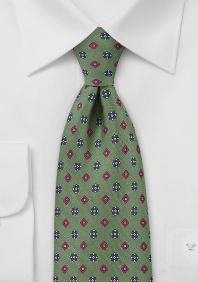 Art Deco Tie in Muted Olive Green
