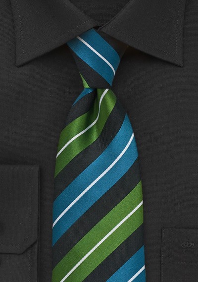 Modern Striped Tie in Turq and Green