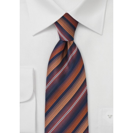 Navy Tie with Burnt Orange Stripes