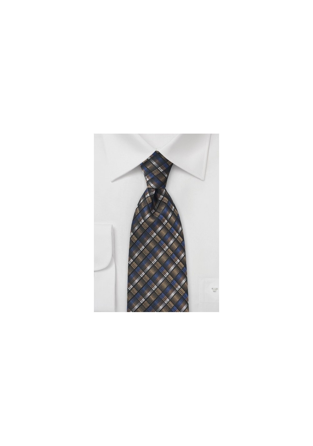 Modern Grid Patterned Tie in Gold, Blue and Black