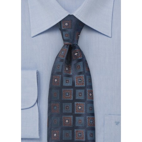 Regal Square Motif Necktie  in Midnight Blue