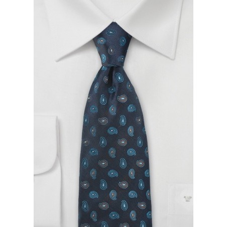 Mens Navy Tie with Teal Paisleys