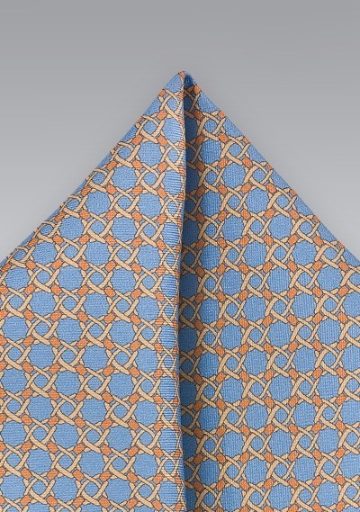 Mens Blue Pocket Square with Orange Accents | Cheap-Neckties.com
