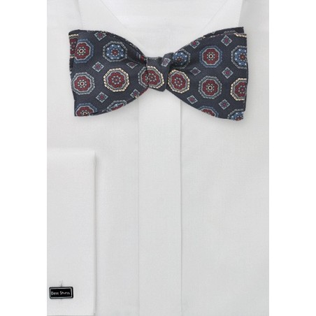 Navy Bow Tie with Emblem Motif | Cheap-Neckties.com