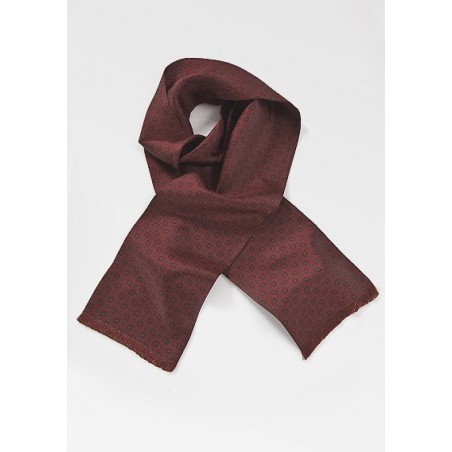 Classically Patterned Silk Scarf in Burgundy and Olive