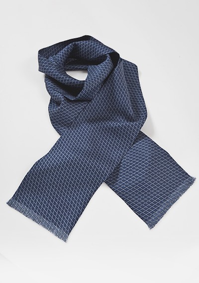 Mens Blue Patterned Silk Scarf with Silver Accents