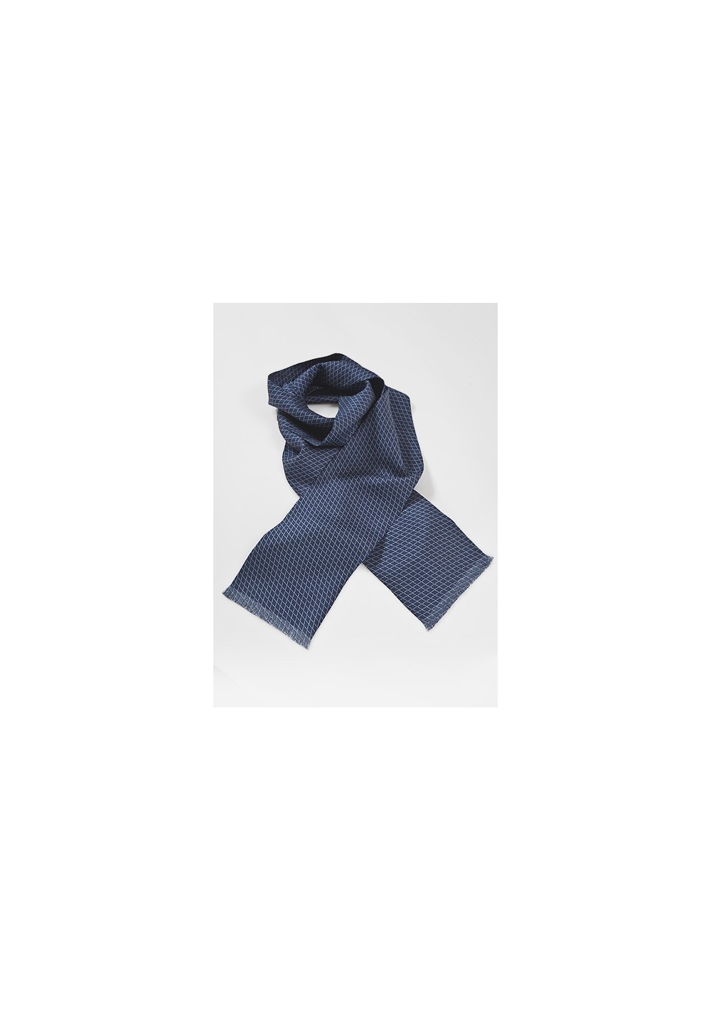 Mens Blue Patterned Silk Scarf with Silver Accents