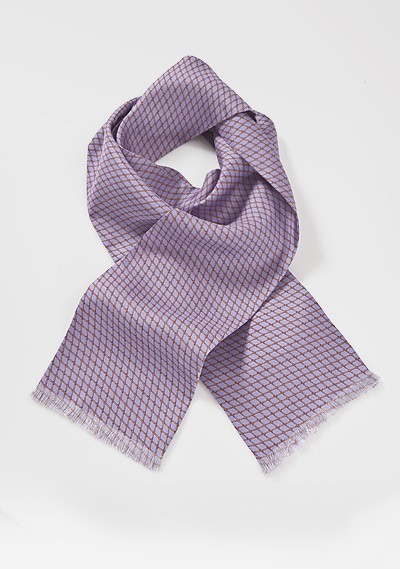 Graphic Silk Scarf in Lilacs and Bronzes